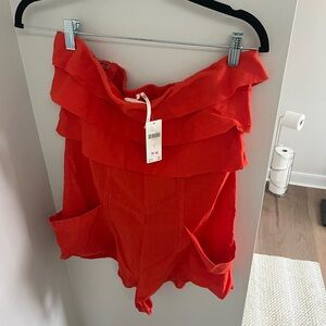 Anthropologie High Waist Red Ruffle Shorts
